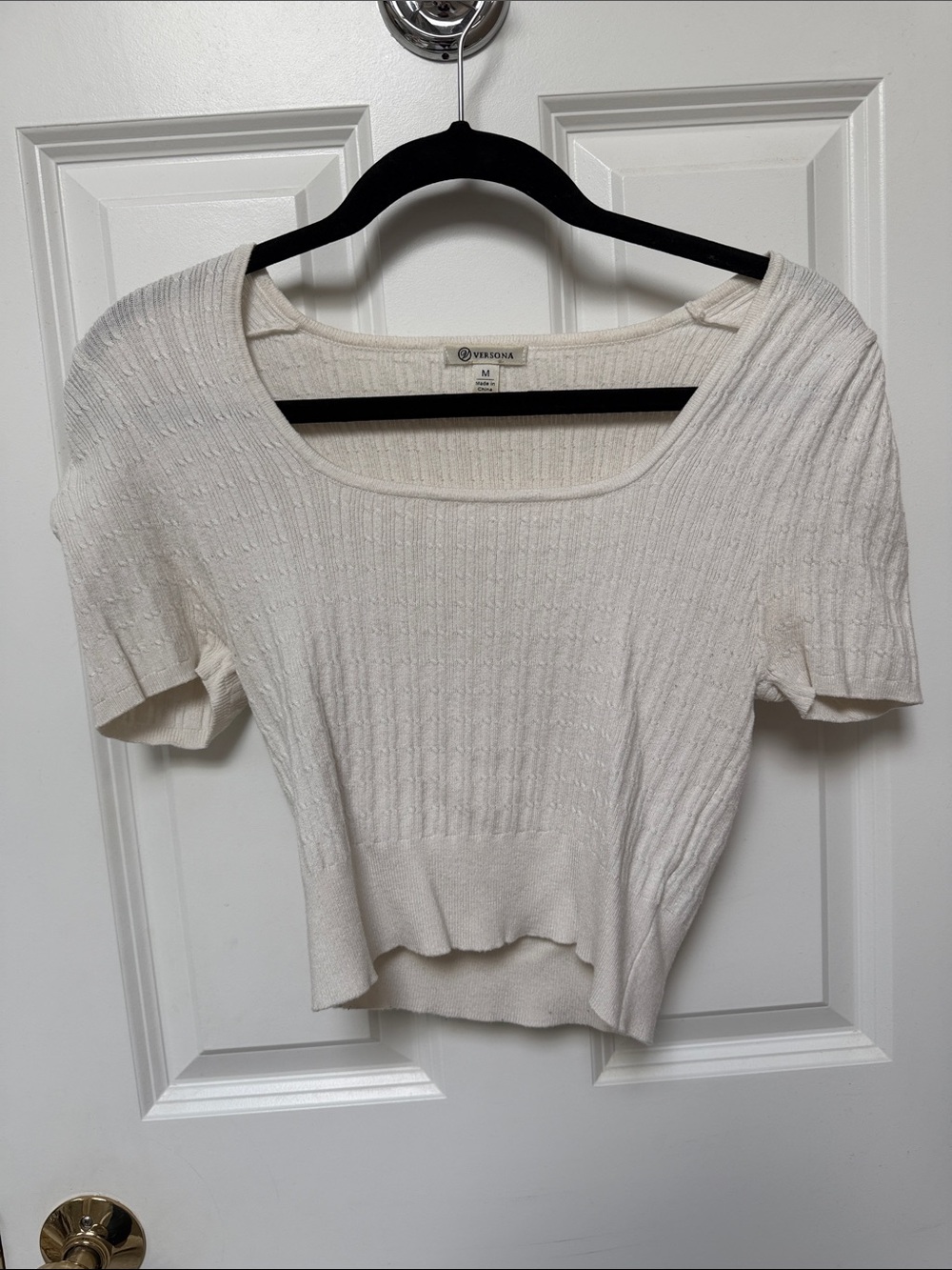 Versona White Scoop Neck Short Sleeve Knit Top Size M Women's Cream